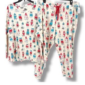 Sleep Sense Winter Cat Lover 2pc Lounge Pajama Set Womens Plus Size 2X